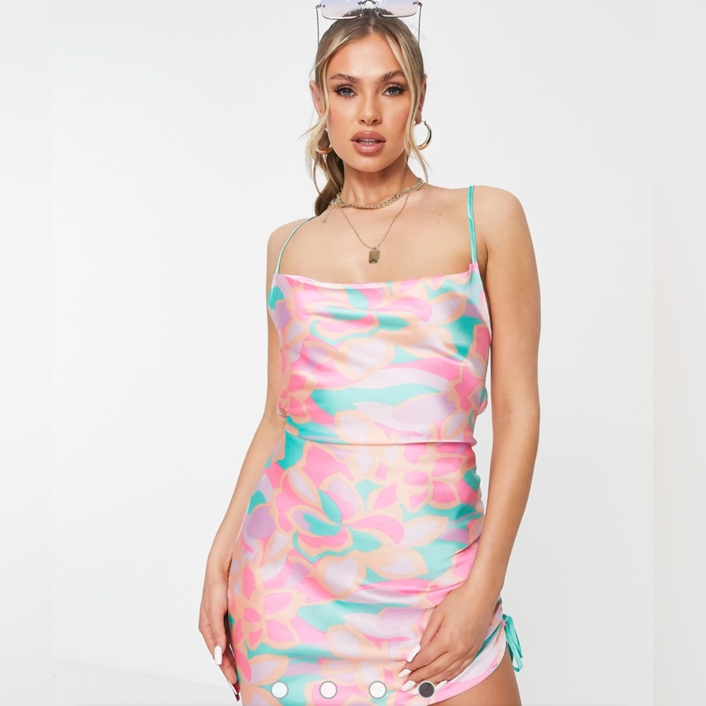 ASOS DESIGN ruched slip mini beach dress in kaleidoscope print